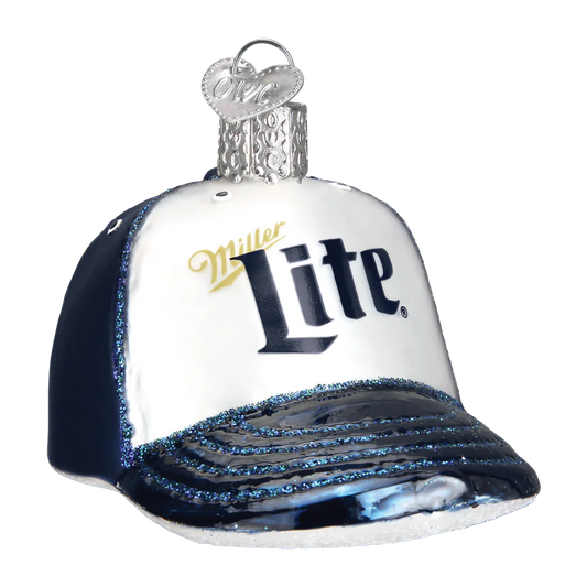 Miller Lite Beer Blue Baseball Cap - Blown Glass Tree Ornament by Old World Christmas