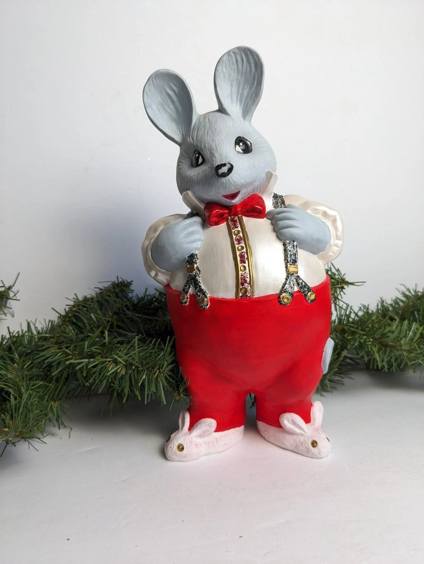 Vintage Hand Painted Ceramic Mouse with Bunny Slipper