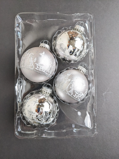 Vintage Silver Nativity Christmas Ornaments