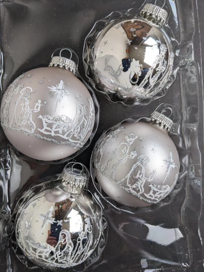 Vintage Silver Nativity Christmas Ornaments