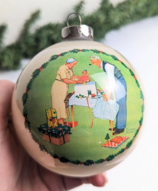 Normal Rockwell 'Wrapping Christmas Presents' Ornament