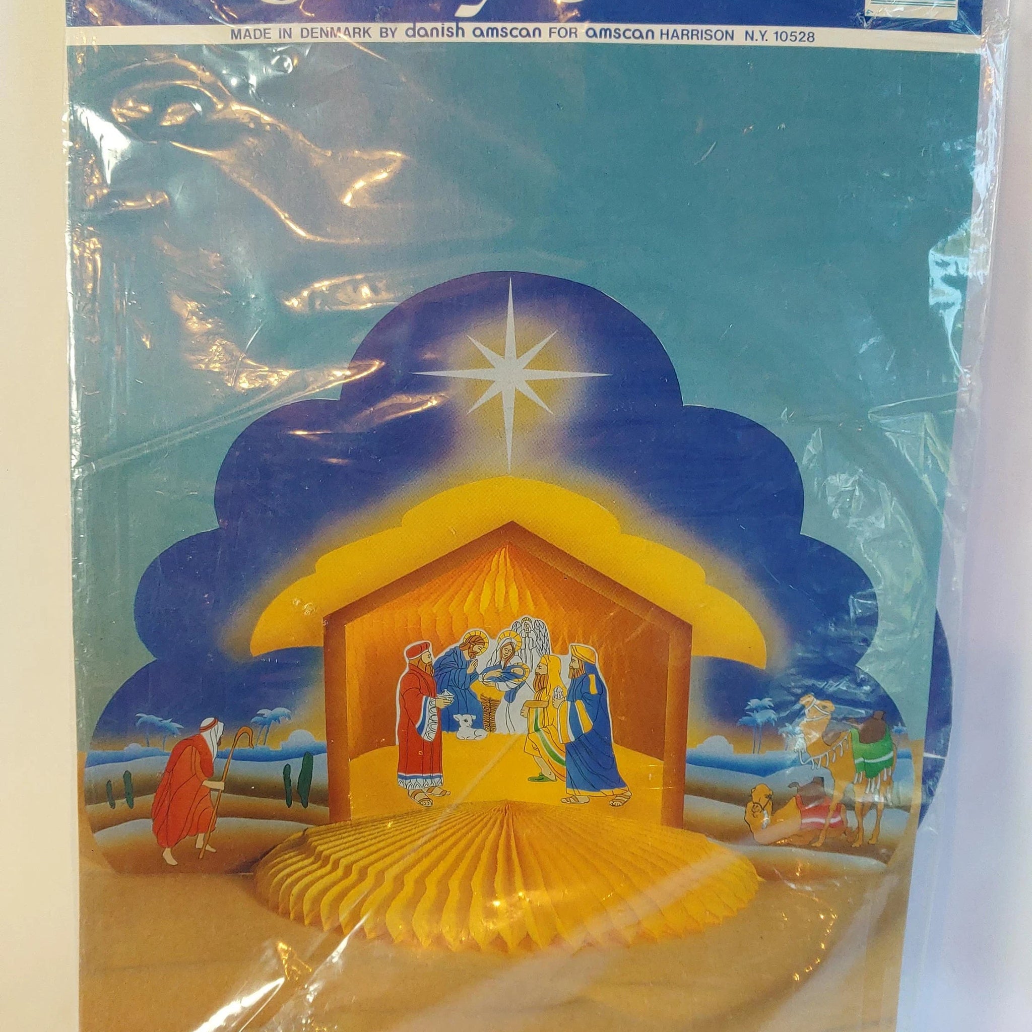 Vintage Tissue Honeycomb Nativity Scene Christmas Centerpiece