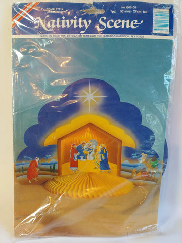 Vintage Tissue Honeycomb Nativity Scene Christmas Centerpiece