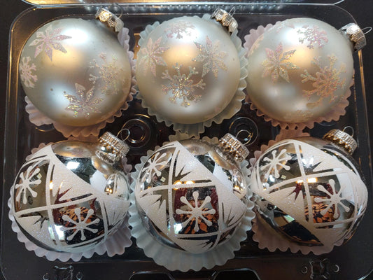 White Rauch and Krebs Glass Ball Christmas Ornaments