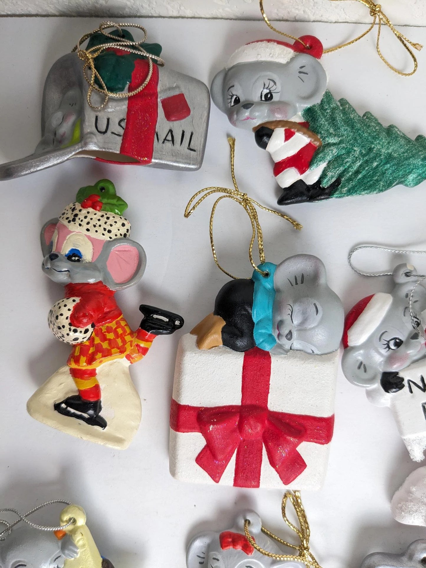 Vintage Hand Painted Mouse Ceramic Ornaments