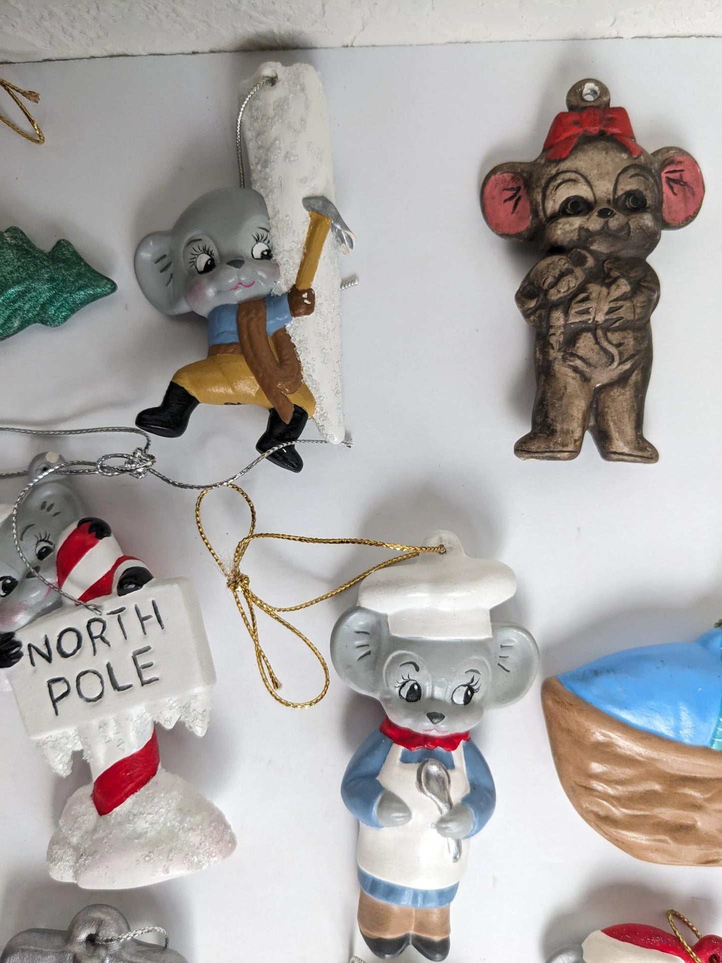 Vintage Hand Painted Mouse Ceramic Ornaments