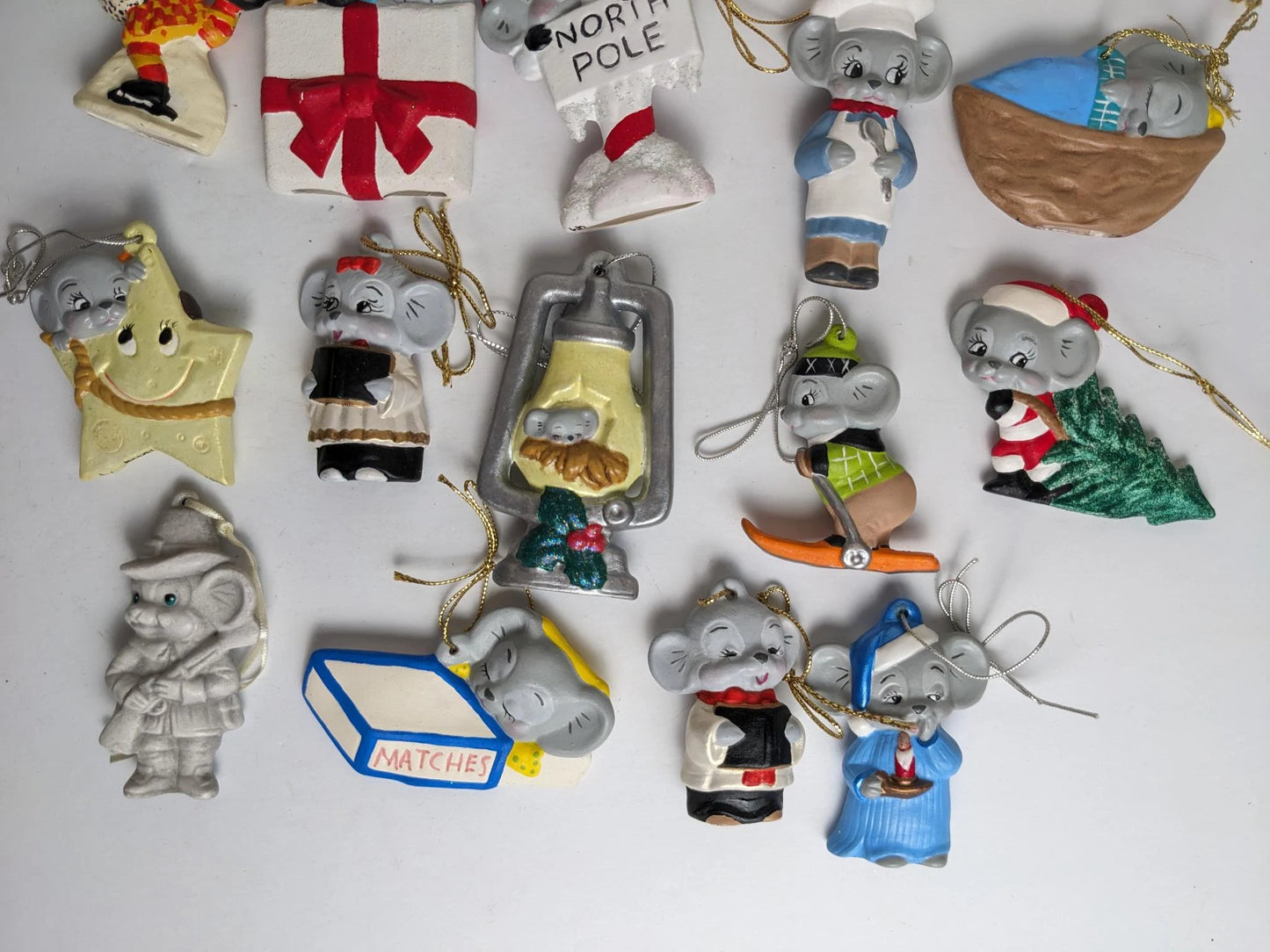 Vintage Hand Painted Mouse Ceramic Ornaments