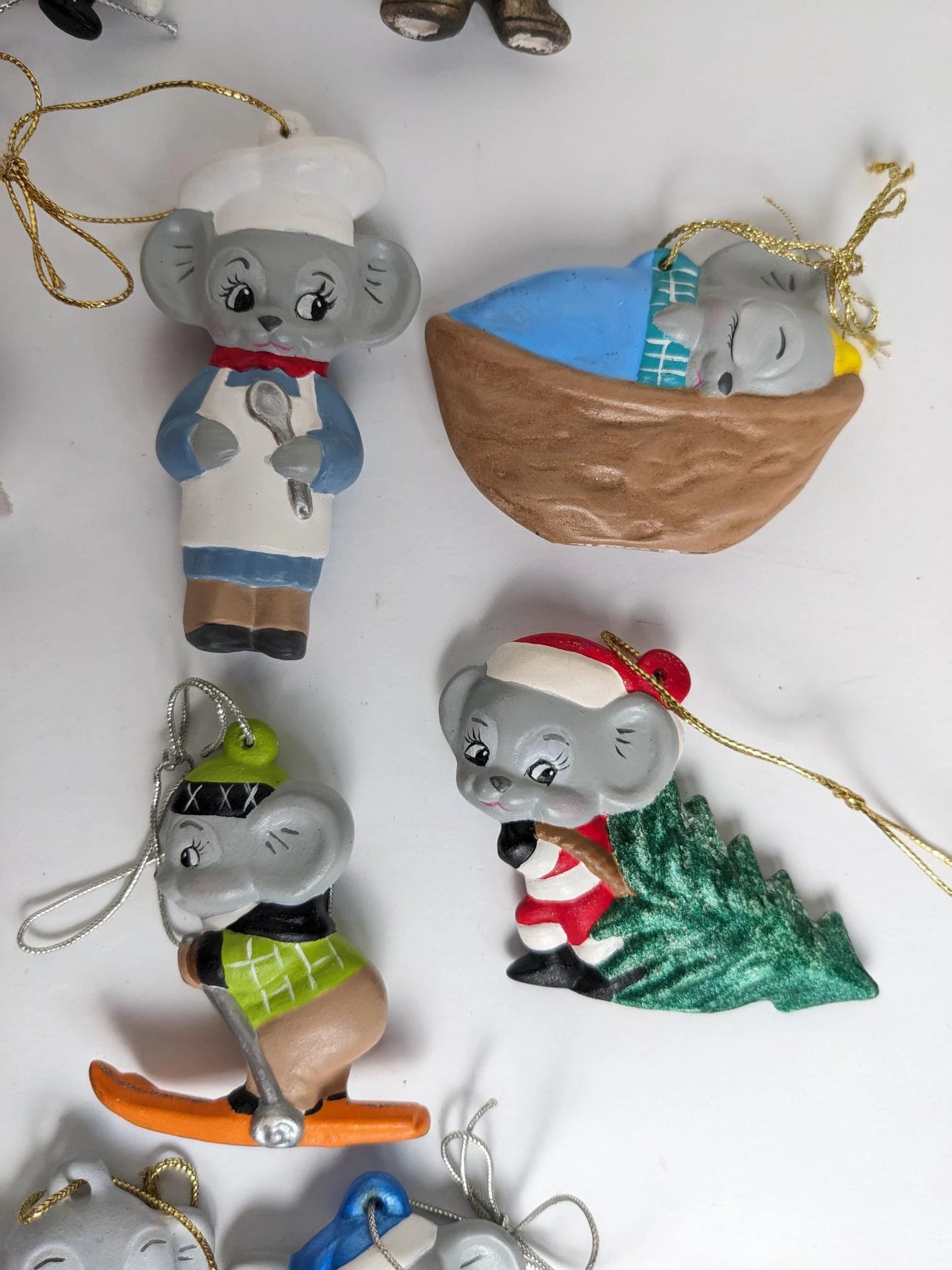 Vintage Hand Painted Mouse Ceramic Ornaments