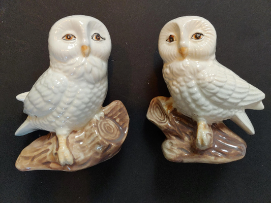 Hand Painted Snowy Owl Figurines set of 2 at 3.5" tall