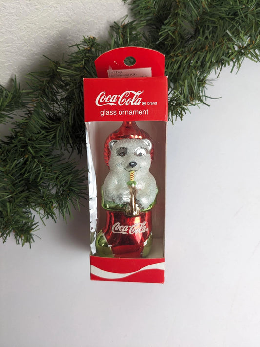 Vintage 1998 Blown Glass Coca Cola Polar Bear Ornament