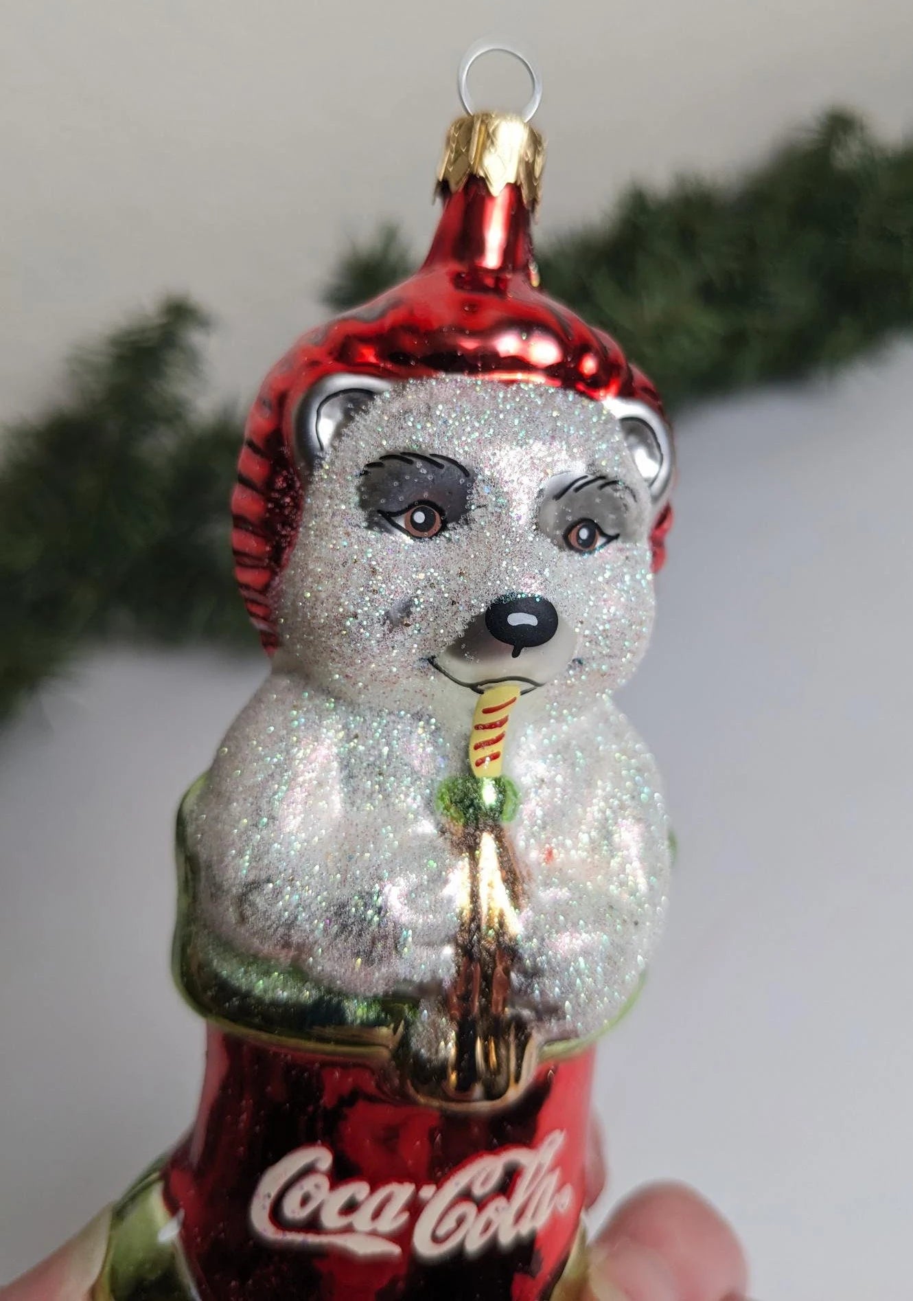 Vintage 1998 Blown Glass Coca Cola Polar Bear Ornament