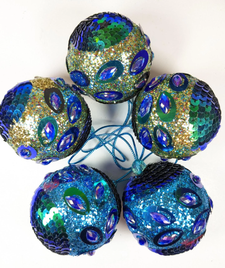 Vintage Peacock Blue Ornaments