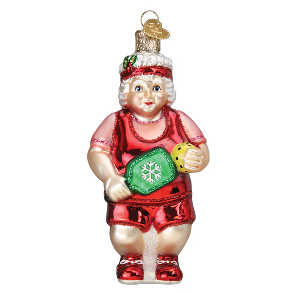 Mrs. Santa Claus Playing Pickleball - Blown Glass Tree Ornament by Old World Christmas