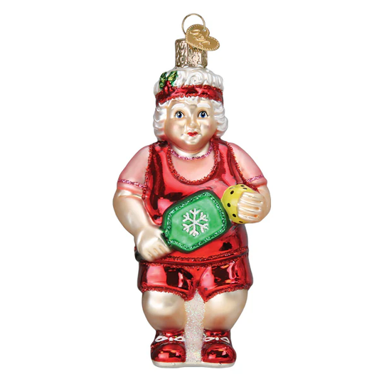 Mrs. Santa Claus Playing Pickleball - Blown Glass Tree Ornament by Old World Christmas