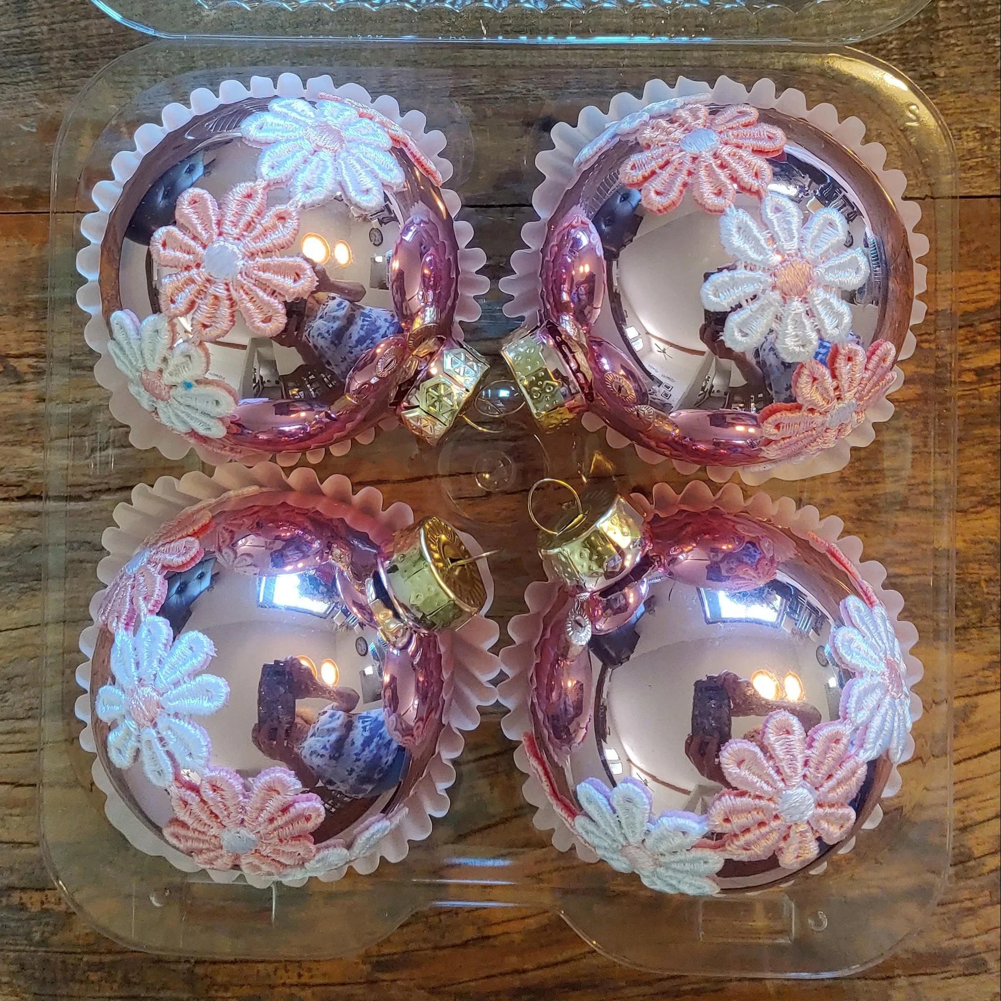 Vintage Pink and White Boho Christmas Ornaments