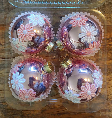 Vintage Pink and White Boho Christmas Ornaments