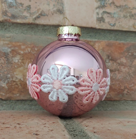 Vintage Pink and White Boho Christmas Ornaments