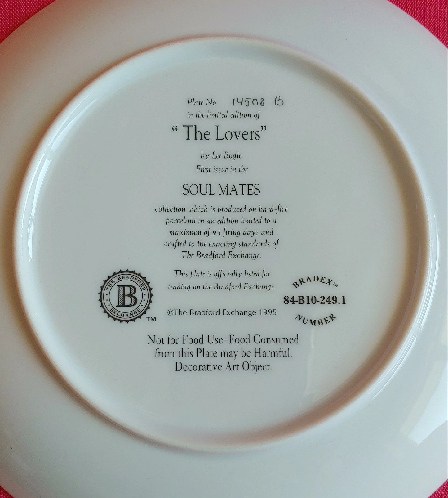 Vintage Bradford Exchange Bradex Collectible The Lover from the Soul Mate Collection Plate 1994 Porcelain