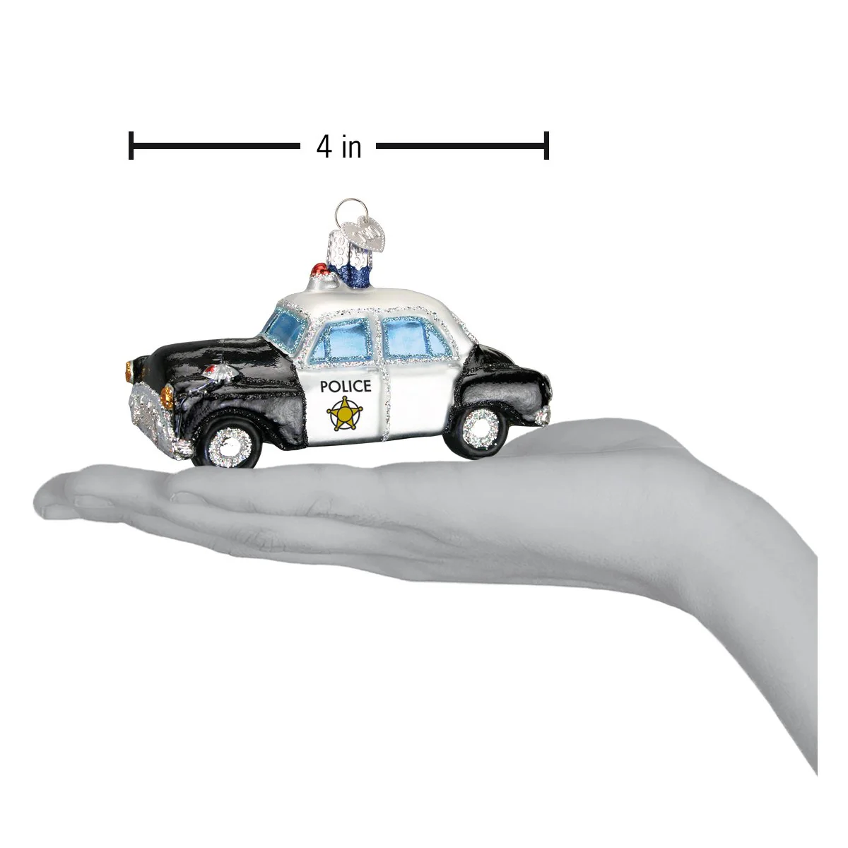 Police Car - Blown Glass Tree Ornament by Old World Christmas - Law Enforcement Gift
