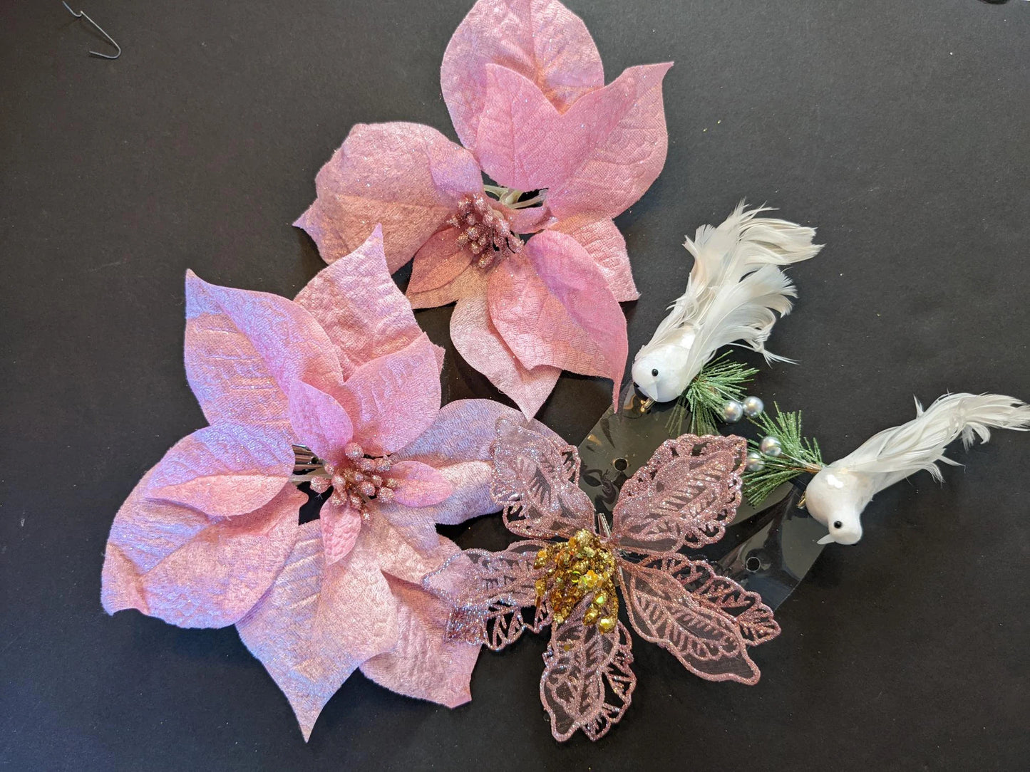 Pink Poinsettia Clip Christmas Ornaments