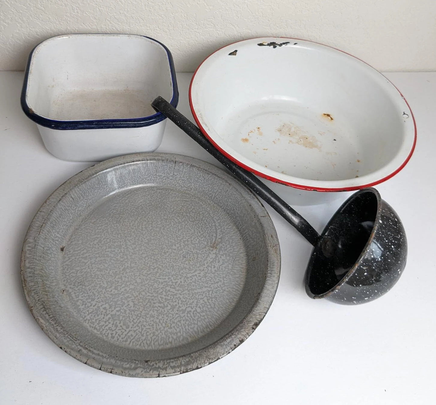 Vintage Kitchen Enamelware Pot, Pan and Accessories