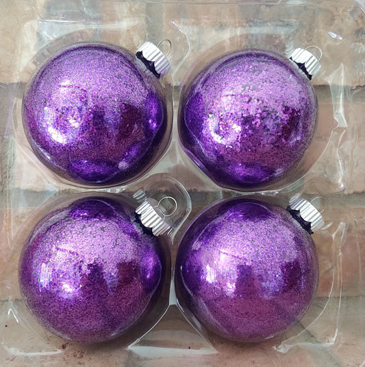 Purple Glitter Glass Ball Christmas Ornaments