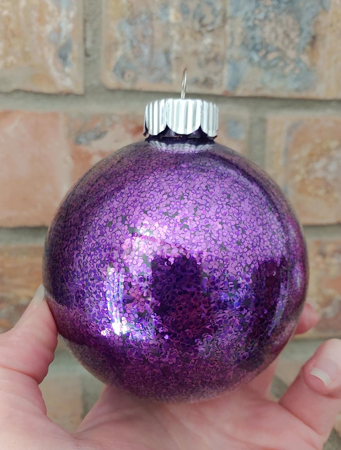 Purple Glitter Glass Ball Christmas Ornaments