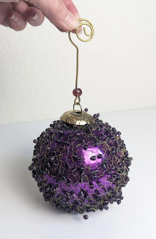 Vintage Large Wire and Bead Wrapped Glass Ball Ornament