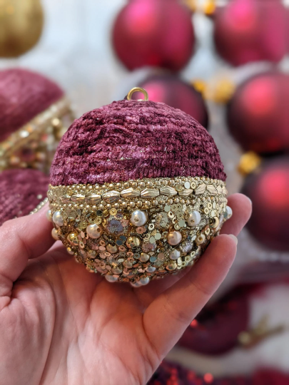 Vintage Red, Maroon, and Gold Christmas Ornaments