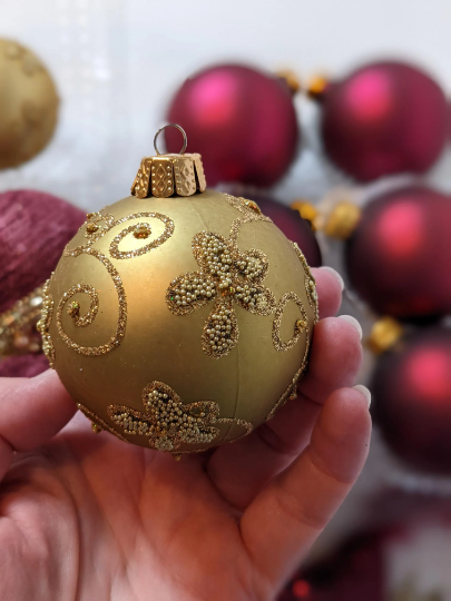 Vintage Red, Maroon, and Gold Christmas Ornaments