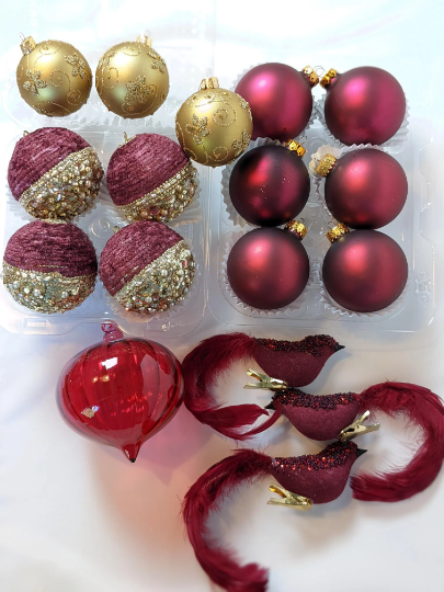 Vintage Red, Maroon, and Gold Christmas Ornaments