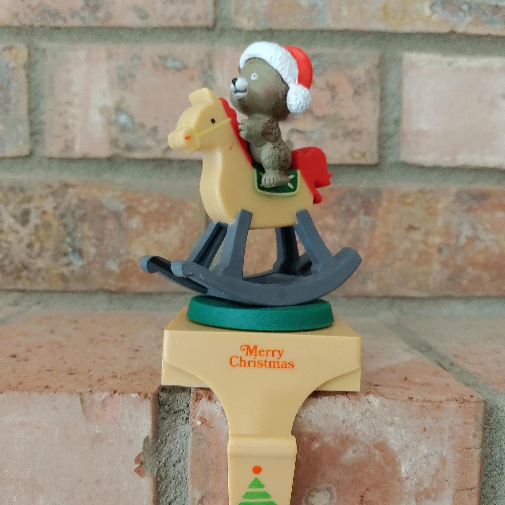 Vintage Merrilite Rotating Musical Gray Santa Bear on a Rocking Horse