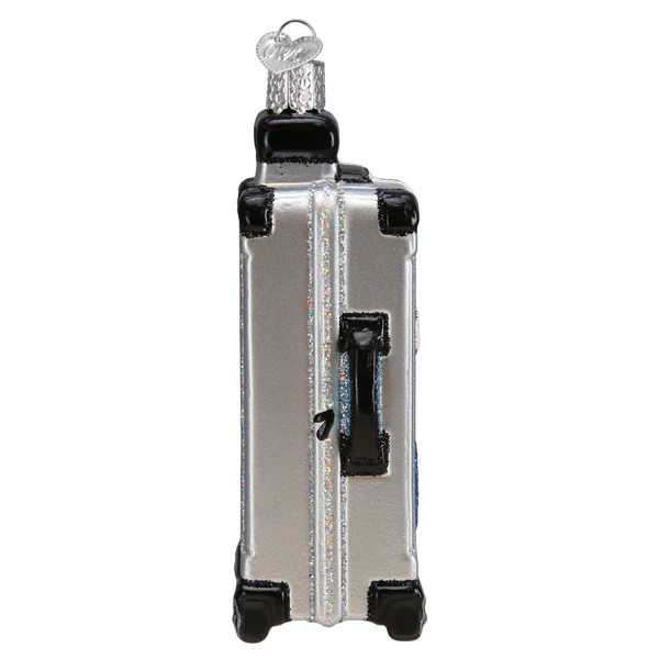 Rolling Suitcase Blown Glass Hand Painted Hanging Tree Ornament for Travelers by Old World Christmas