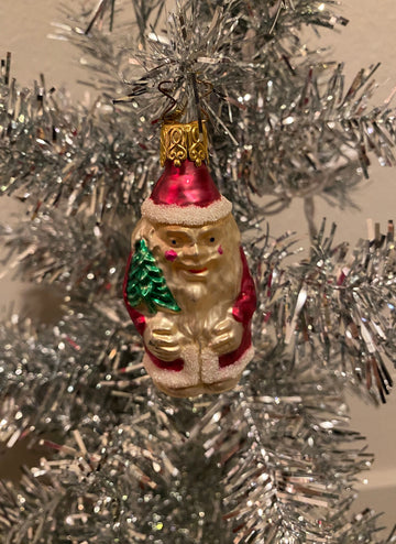 Vintage Inge Glas Santa Holding Tree Glass Christmas Ornament