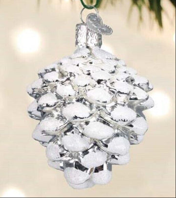 Silver Snow Capped Pinecone Blown Glass Tree Ornament by Old World Christmas
