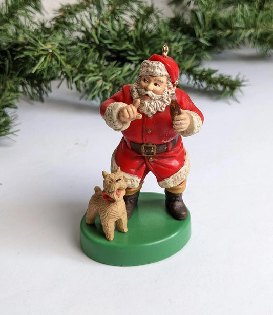 Vintage Santa and Terrier Coca Cola Ornament