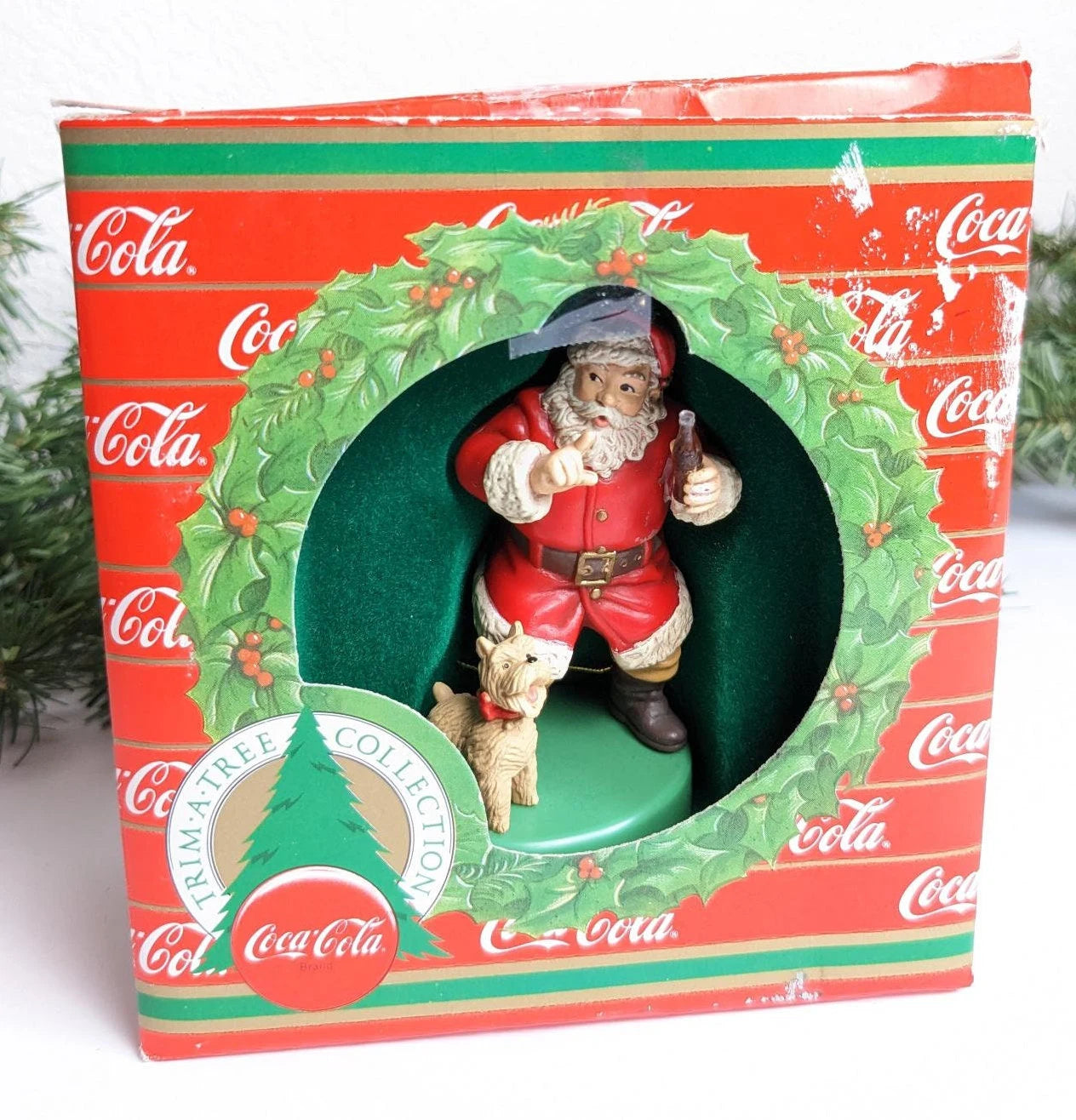 Vintage Santa and Terrier Coca Cola Ornament