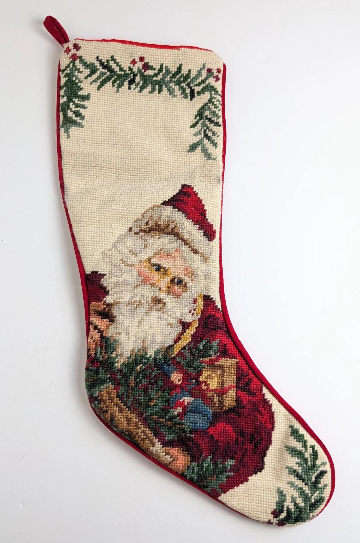 Vintage Victorian Santa Claus Needlepoint Stocking