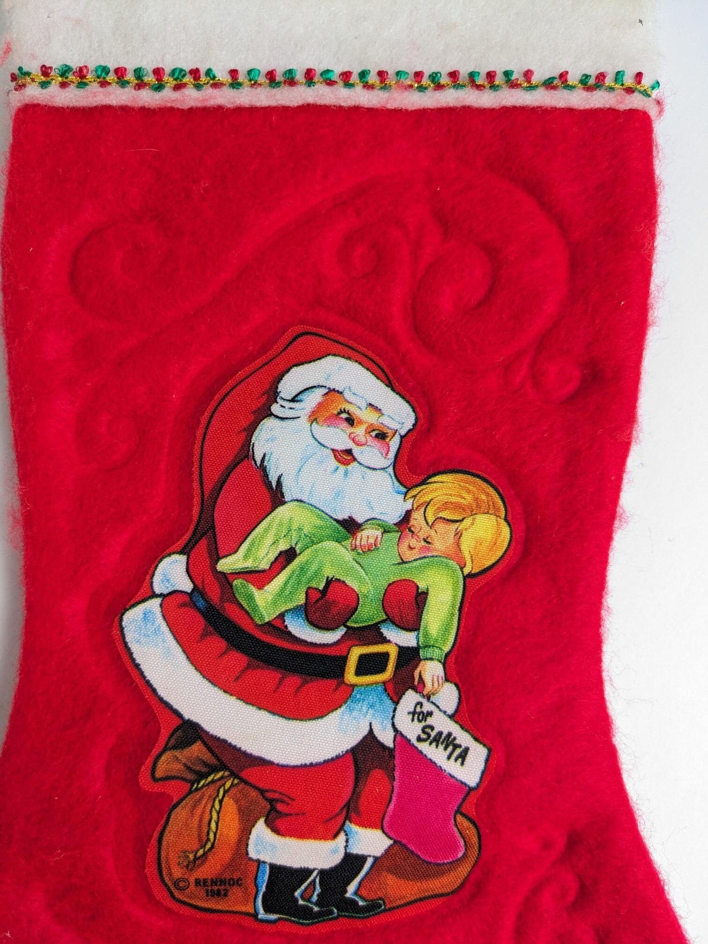 Vintage 1982 Rennoc Santa Claus Christmas Stocking