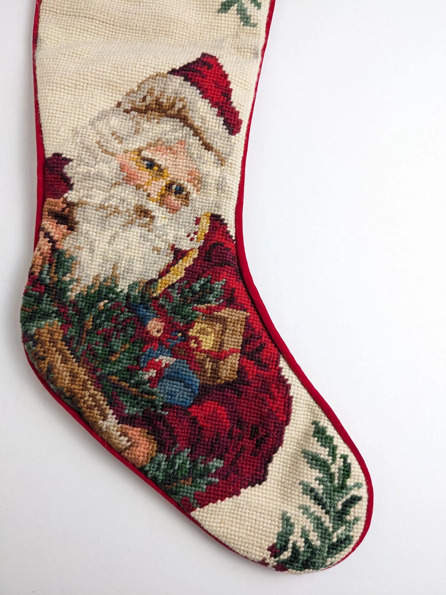 Vintage Victorian Santa Claus Needlepoint Stocking