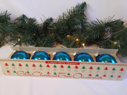 Vintage Shiny Brite Blue Christmas Ornaments