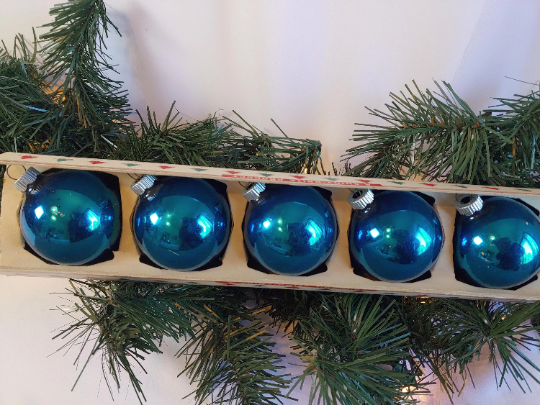 Vintage Shiny Brite Blue Christmas Ornaments