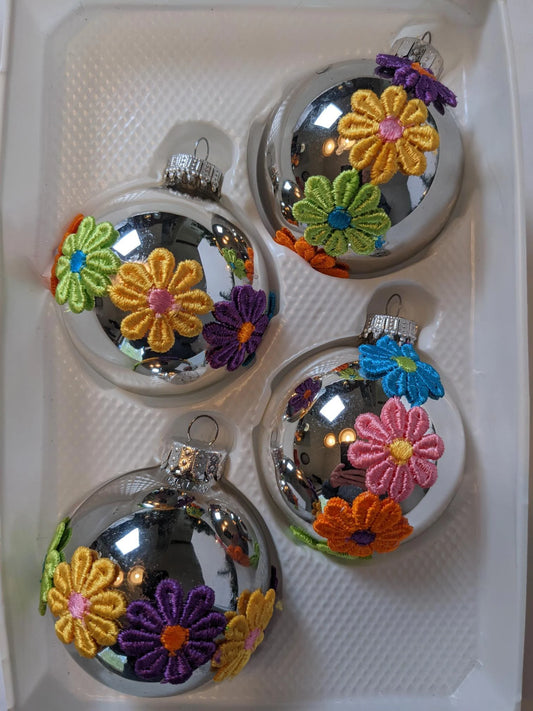 Silver Boho Flower Christmas Ornaments
