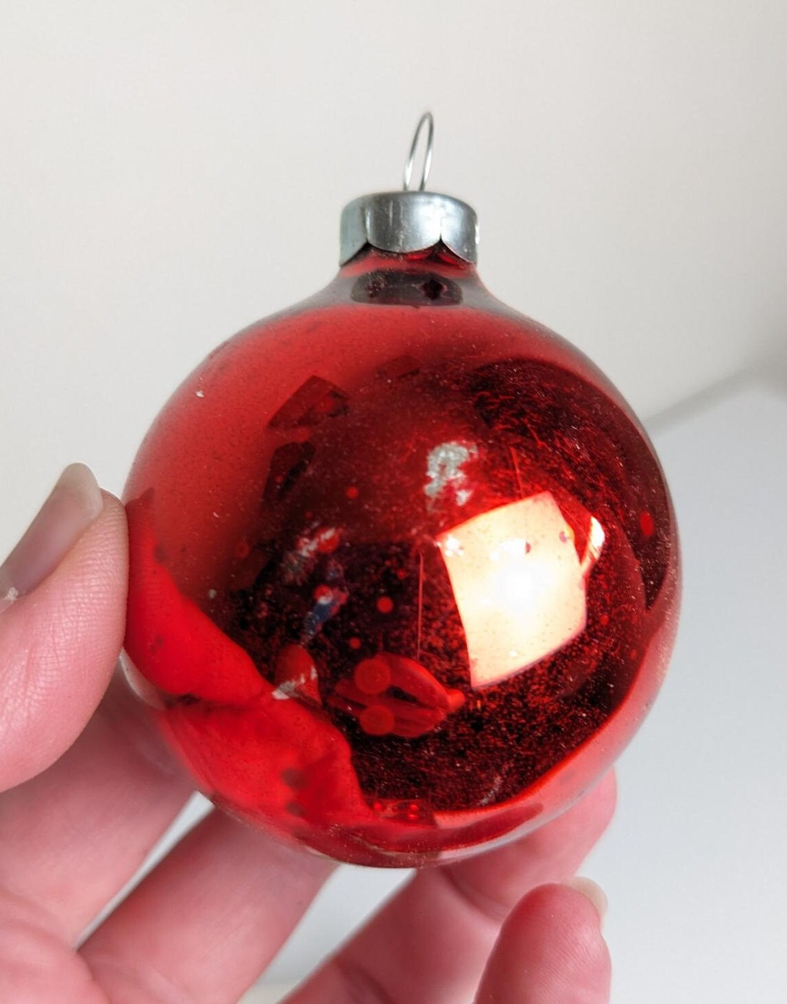 Vintage Red and Silver Shiny Brite Christmas Ornaments