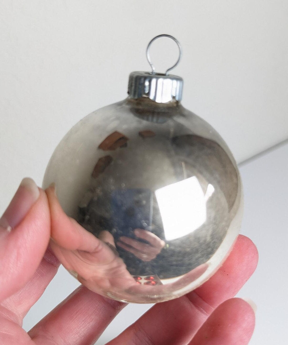 Vintage Red and Silver Shiny Brite Christmas Ornaments