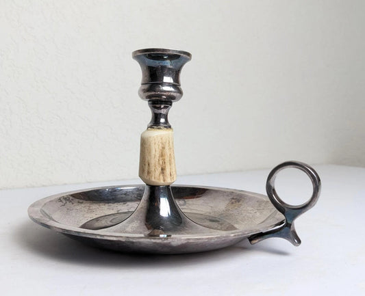 Vintage Silver Toned and Antler Candlestick Taper Holder