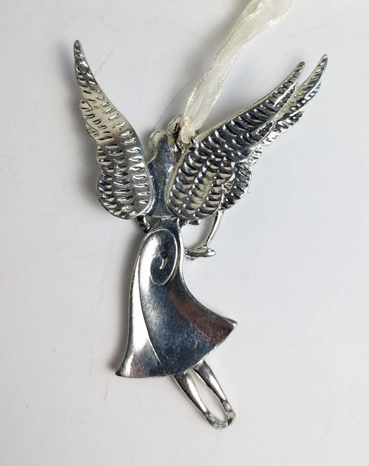 Silver Angel Heart Christmas Ornament