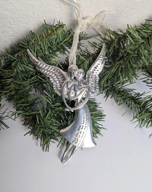 Silver Angel Heart Christmas Ornament