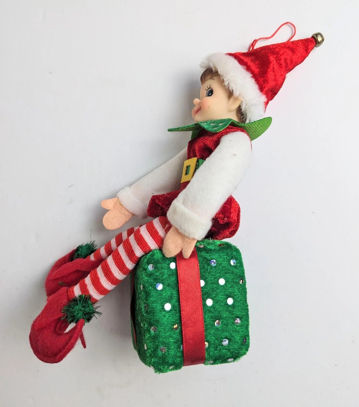 Christmas Elf Sitting Present Ornament