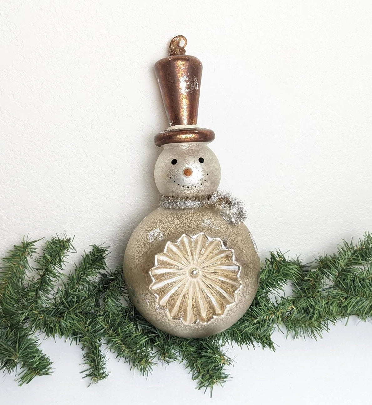 Mercury Glass Reflector Snowman Christmas Ornament